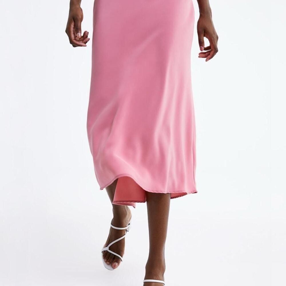 Zara pink satin midi skirt